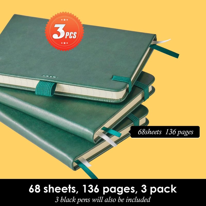 NIRMIRO 3 Pack Pocket Notebook Journals, Mini Small Leather Lined Journal Notebooks for Note Taking, Small Notepad with Pen Holder, Dark Green - Image 4